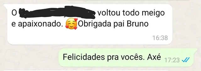 Cliente conta no WhatsApp que a pessoa amada voltou carinhosa após o adoçamento amoroso